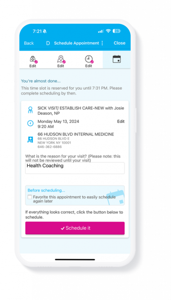 Health coaching scheduling HC by MS app graphic